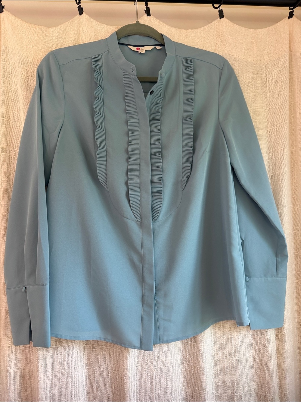 Boden Pale Blue Ruffled-Trim Button Down Shirt